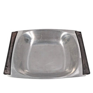 VTG Stainless Steel Teakwood MCM Tray Serving Handles Danish Modern 18/8 Denmark